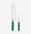Misen chef's knife and paring knife set with green handles