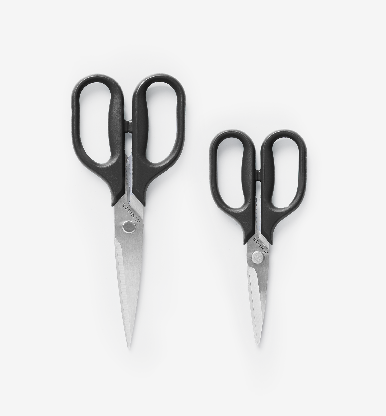 Misen kitchen scissors set, large and small stainless steel shears with black handles