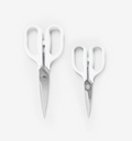 Misen kitchen shears in two sizes with white handles and stainless steel blades